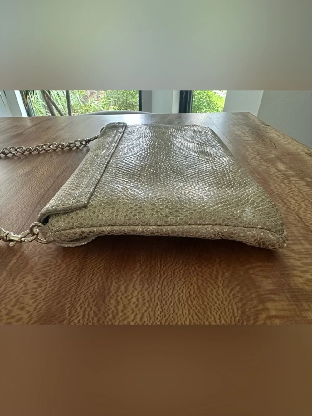 Elaine Turner Metallic Gold Snakeskin Bella Envelope Clutch Removable Strap